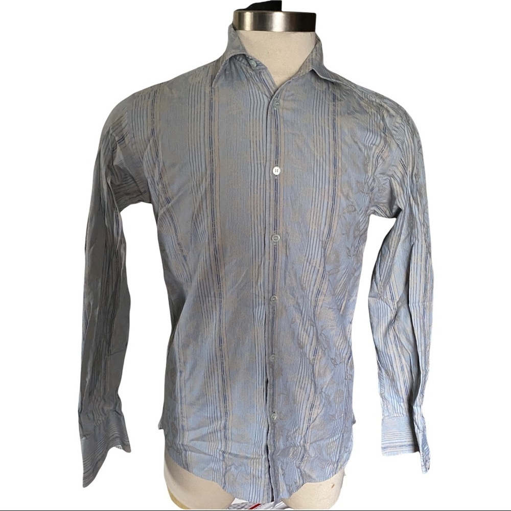 Ted Baker London Powder Blue with Tan Floral Embossing Button Front LS Men’s Lrg